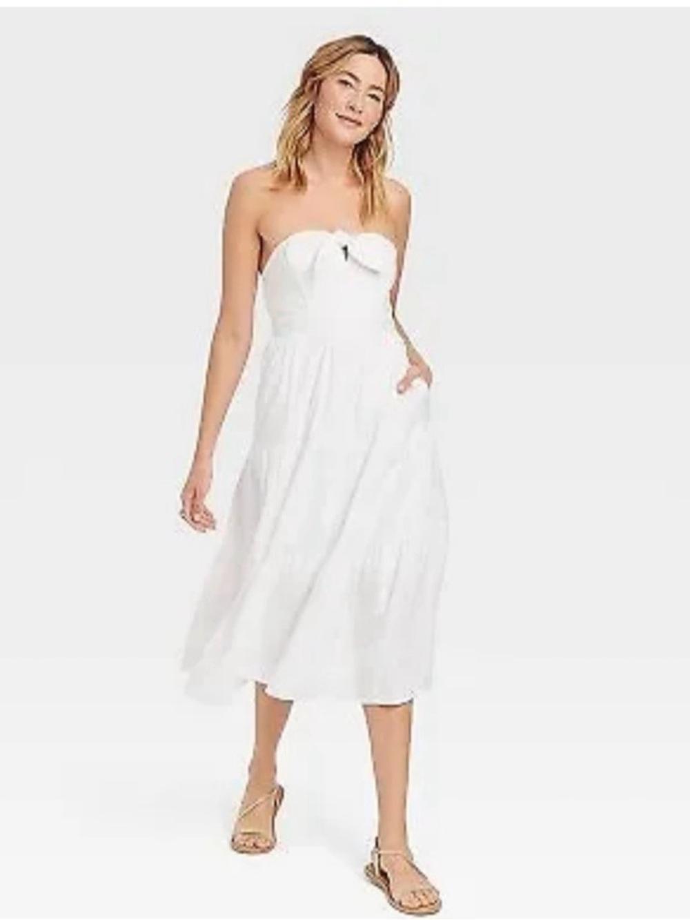 NWT Universal Thread Strapless White Midi Dress with Bow Detail